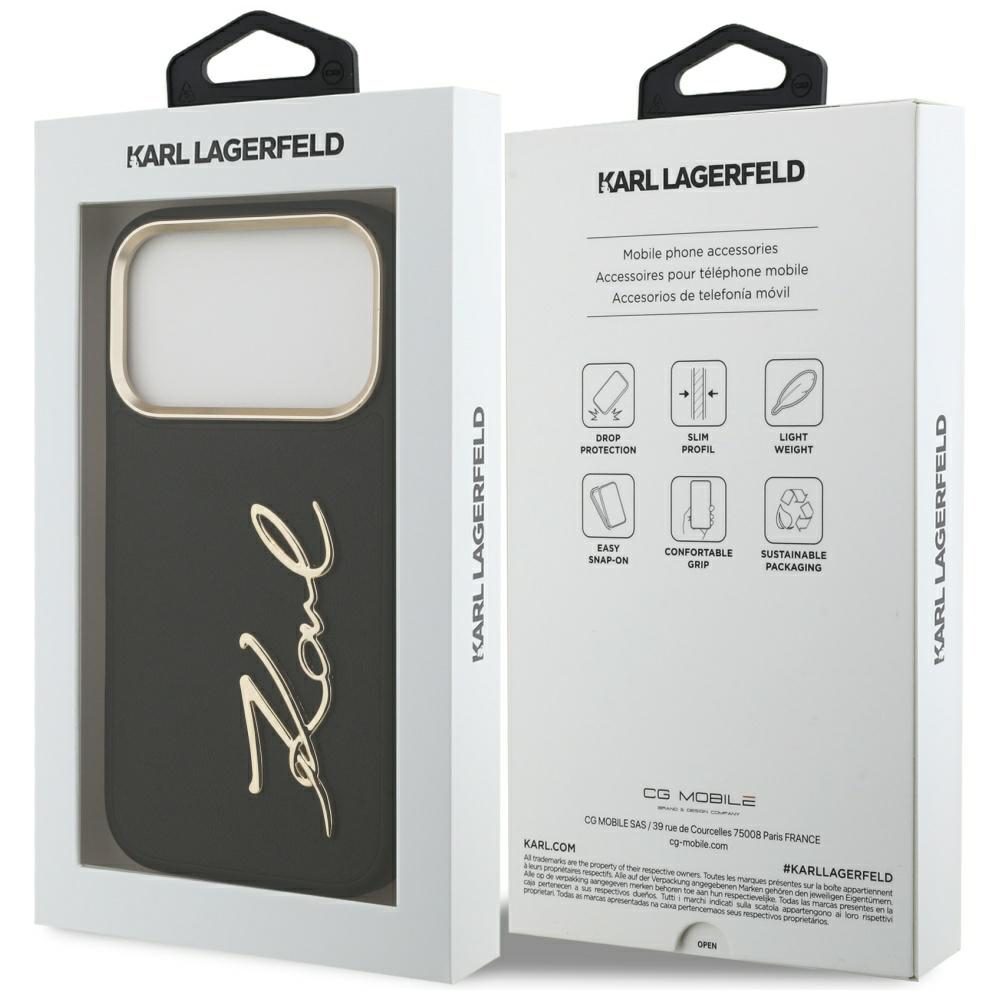 Karl Lagerfeld case PU leather case with Karl script logo and metal camera buttons for iPhone 17 Pro beige