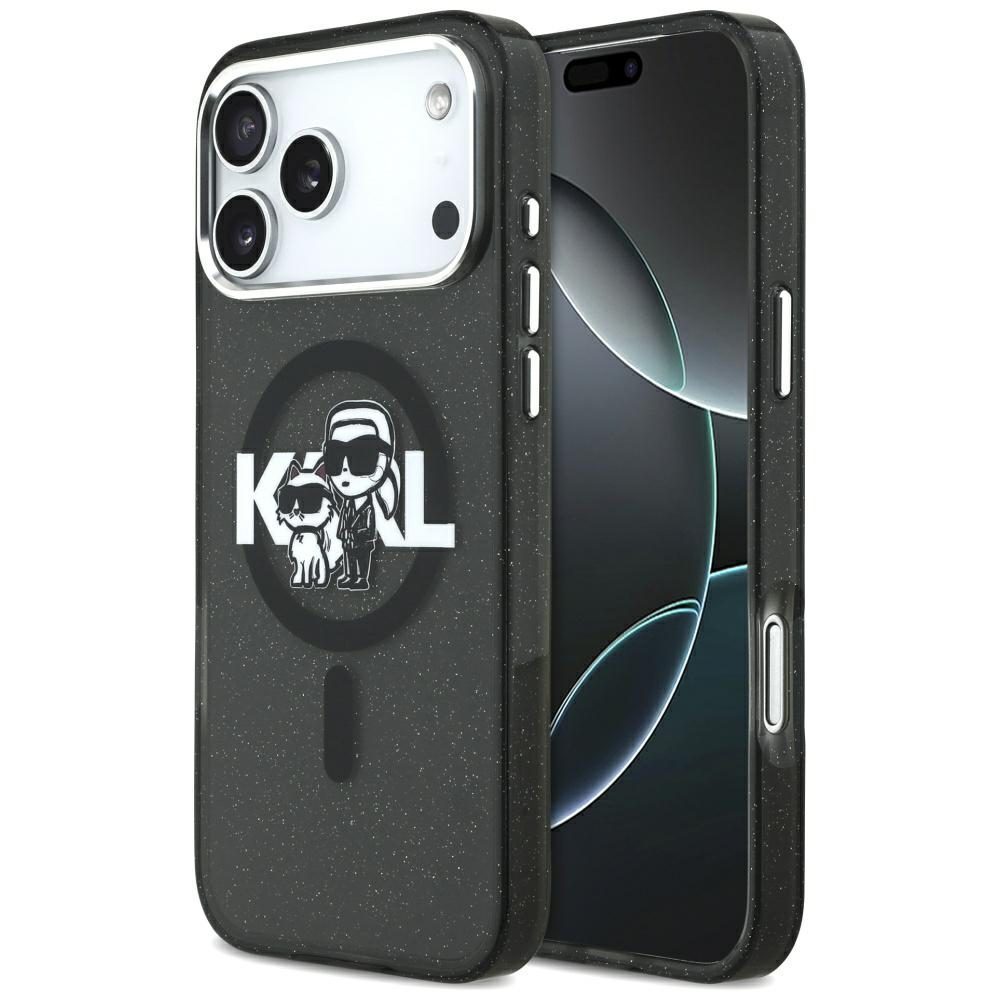 473705_oryg Karl Lagerfeld case Magsafe IML glitter case metal camera frame and buttons Karl and Choupette sketch logo for iPhone 17 Pro Max transparent
