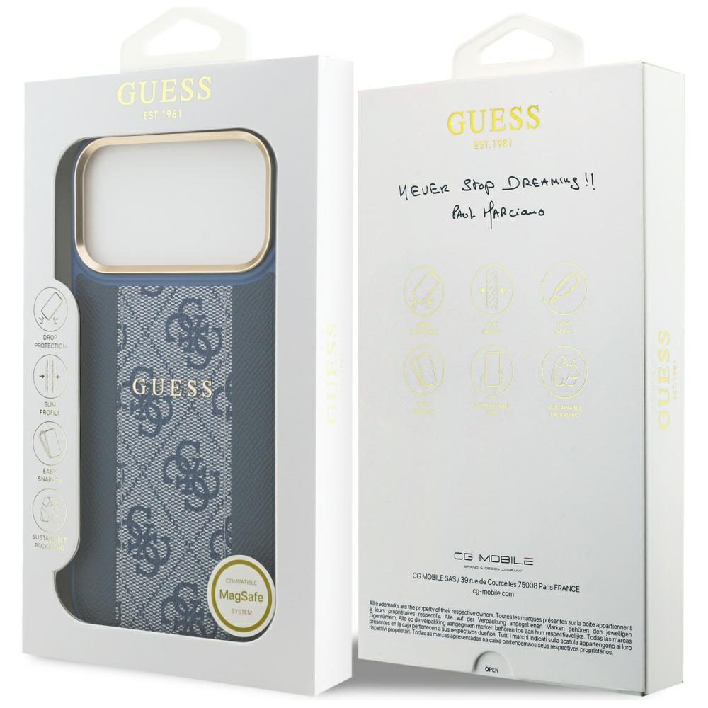 Guess case for iPhone 17 Pro Max HC MAGSAFE PU W/ 4G PU STRIPE blue