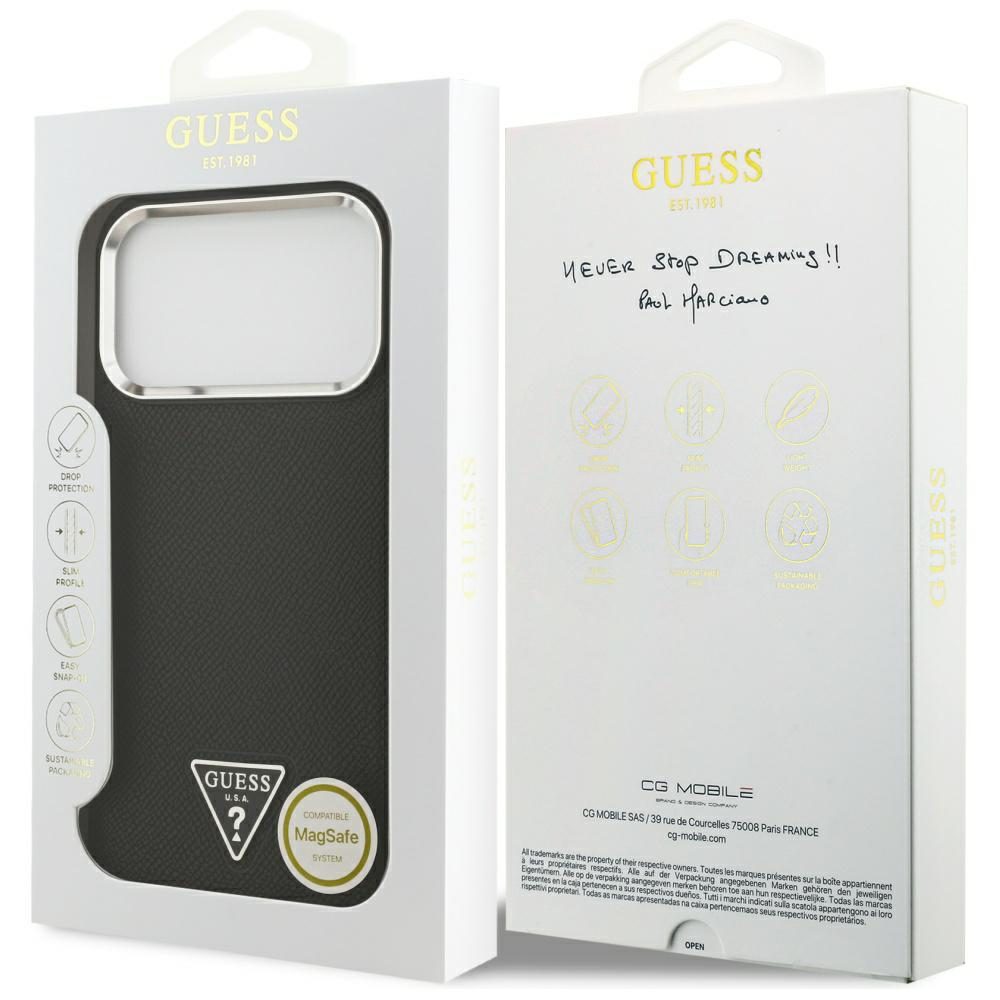 Guess Grained Triangle Logo MagSafe case for iPhone 17 Pro black