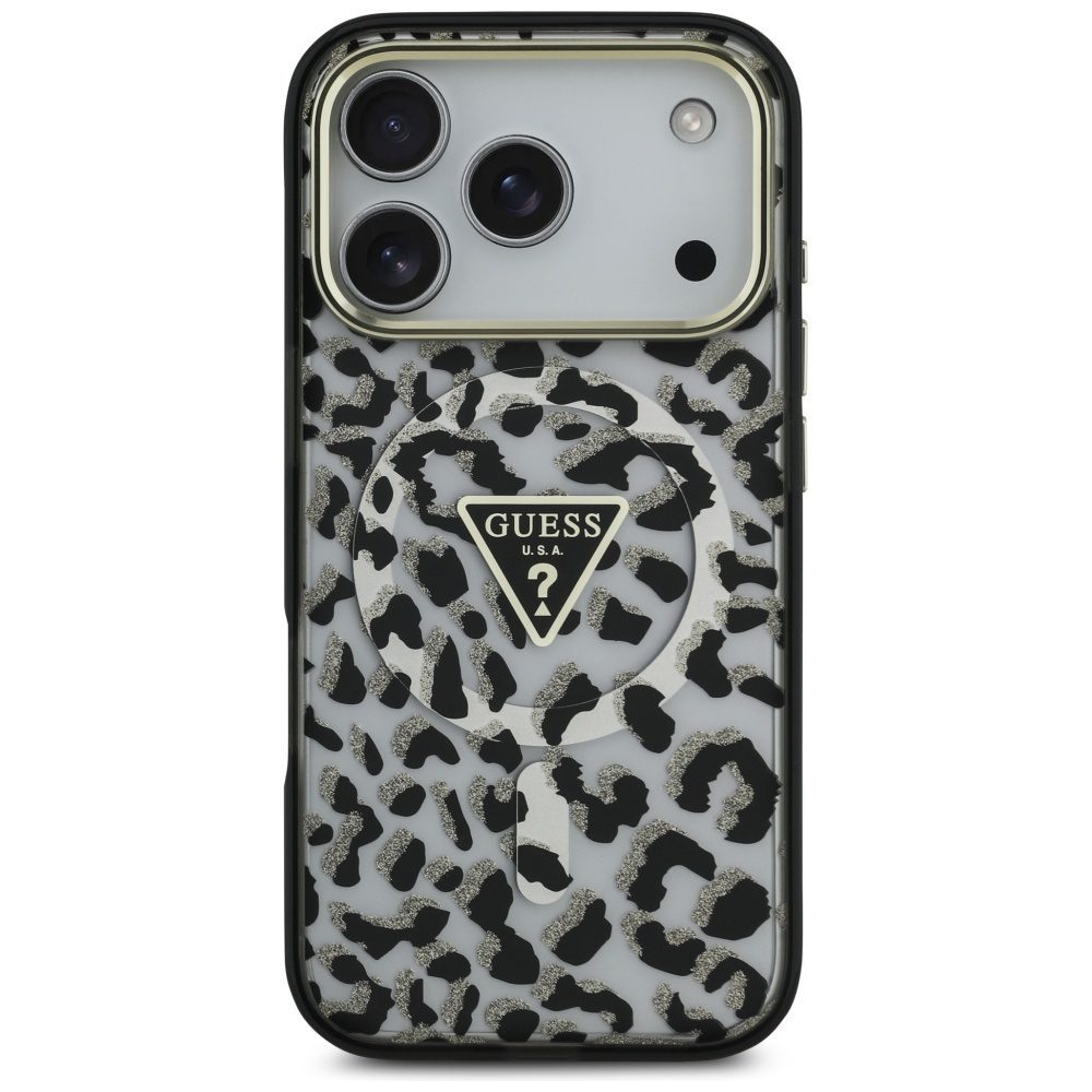 Guess Leopard Glitter MagSafe case for iPhone 17 Pro Max black