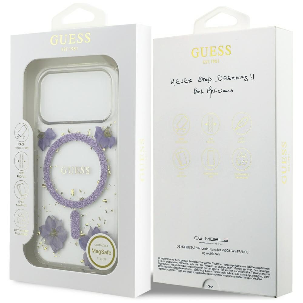 474210_oryg Guess Resin Flowers Glitter MagSafe case for iPhone 17 Pro purple