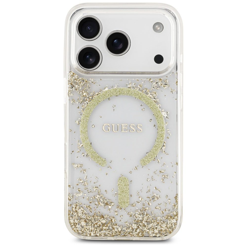Guess Resin Bottom Glitter MagSafe case for iPhone 17 Pro gold