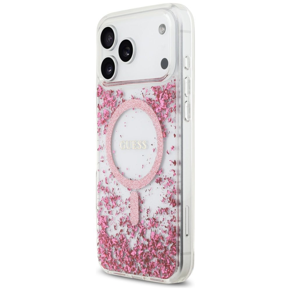Guess Resin Bottom Glitter MagSafe case for iPhone 17 Pro Max pink