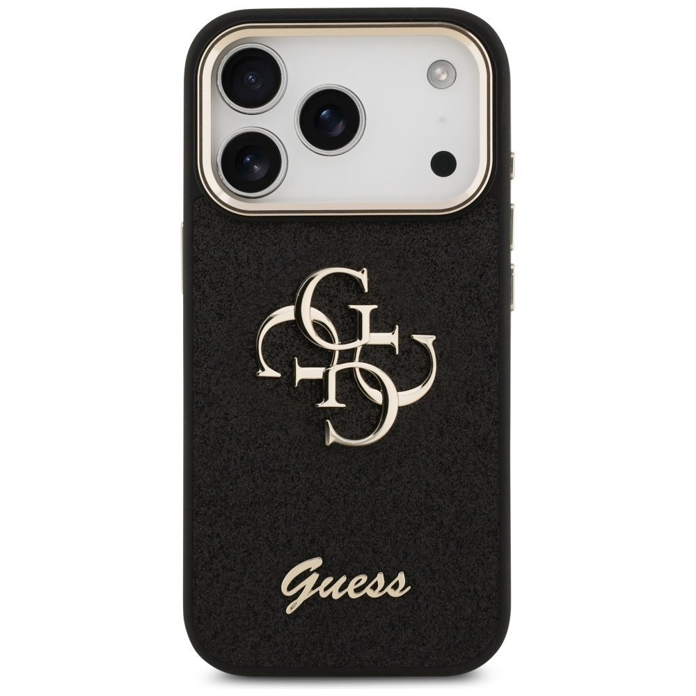 Guess Fixed Glitter Big 4G Metal Frame case for iPhone 17 Pro black