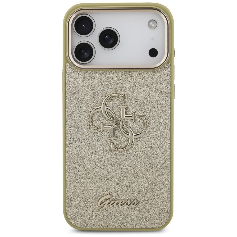 Guess Fixed Glitter Big 4G Metal Frame case for iPhone 17 Pro Max gold