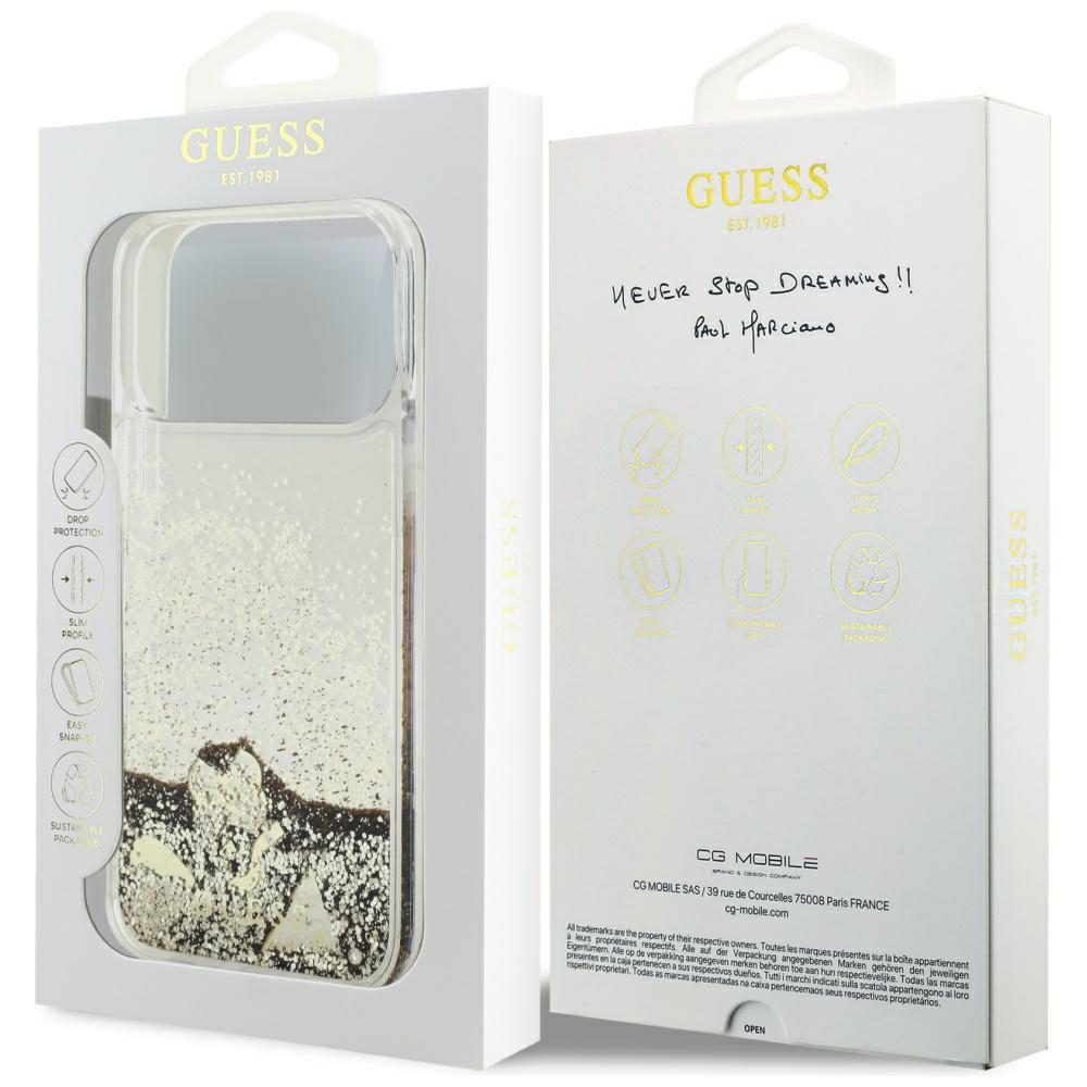 474570_oryg Guess Liq. Glitter 4 Charms case for iPhone 17 Pro Max gold