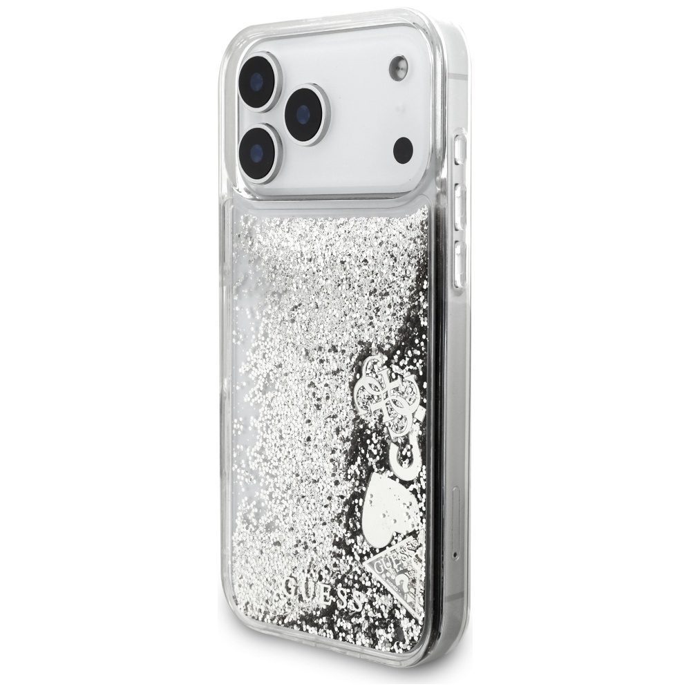 Guess Liq. Glitter Charms case for iPhone 17 Pro silver