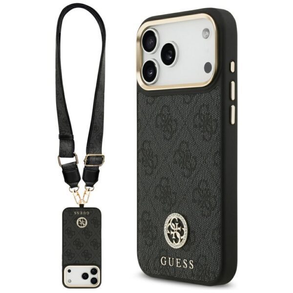 474672_oryg Guess 4G Srtass Logo & Big Strap Metal Buttons MagSafe case for iPhone 17 Pro Max black