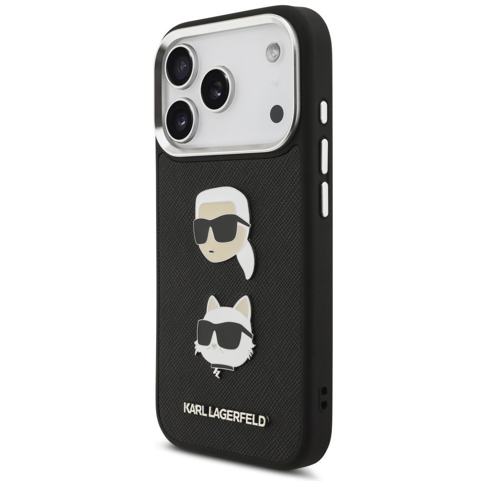 Karl Lagerfeld FW Grained Karl & Choupette Heads Pins & Logo case for iPhone 17 Pro black