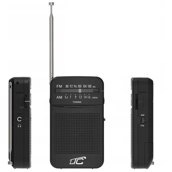 LTC portable pocket radio LEGA, AM/FM, mini jack, black