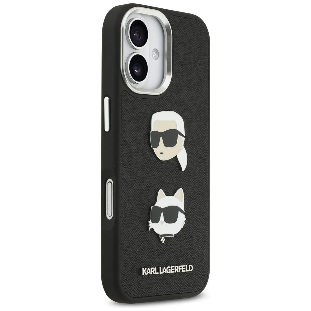 479342_oryg Karl Lagerfeld FW Grained Karl & Choupette Heads Pins & Logo case for iPhone 17 black