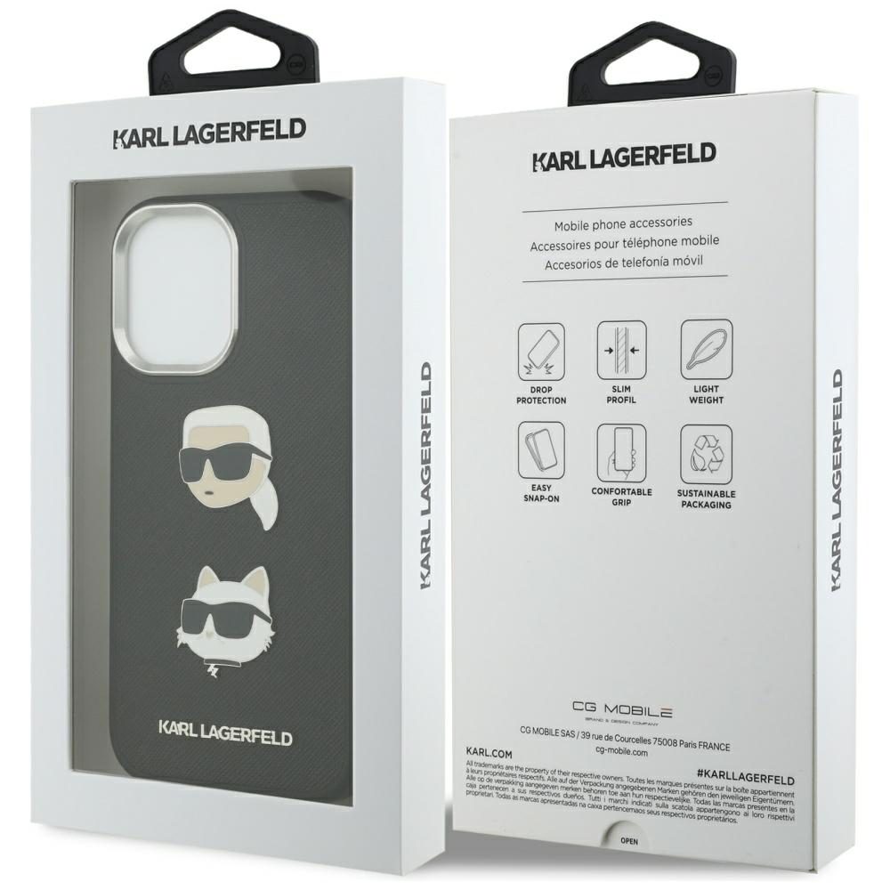 479346_oryg Karl Lagerfeld FW Grained Karl & Choupette Heads Pins & Logo case for iPhone 17 black