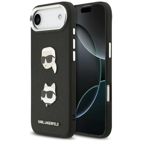 479347_oryg Karl Lagerfeld FW Grained Karl & Choupette Heads Pins & Logo case for iPhone Air black