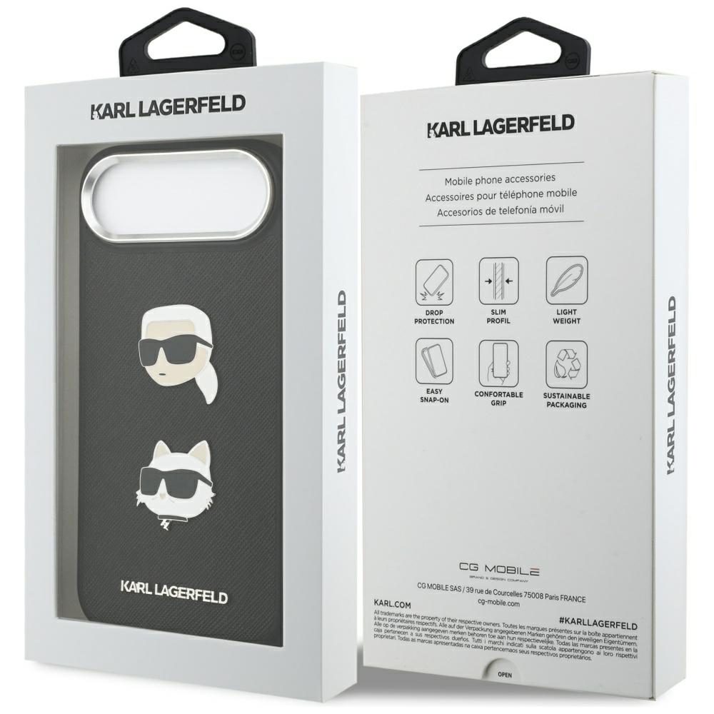 479354_oryg Karl Lagerfeld FW Grained Karl & Choupette Heads Pins & Logo case for iPhone Air black