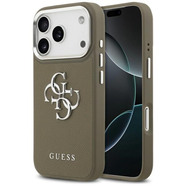 479397_oryg Guess Grained Big 4G Classic Logo case for iPhone 17 Pro brown