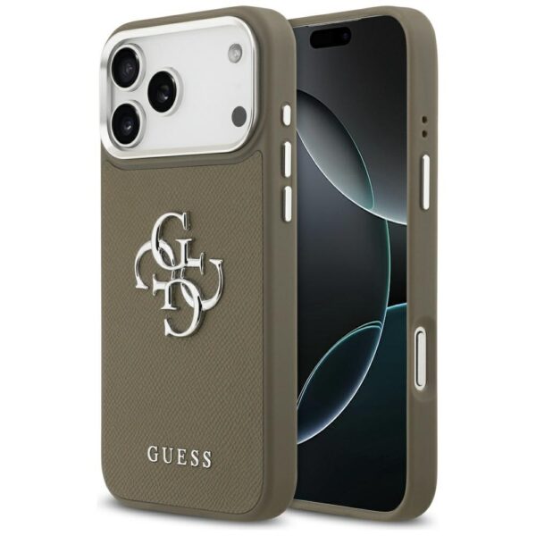 Guess Grained Big 4G Classic Logo case for iPhone 17 Pro Max brown