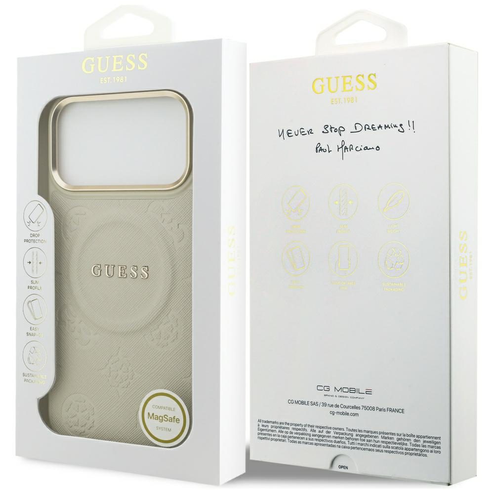 Guess Peony Hot Stamp MagSafe case for iPhone 17 Pro Max beige