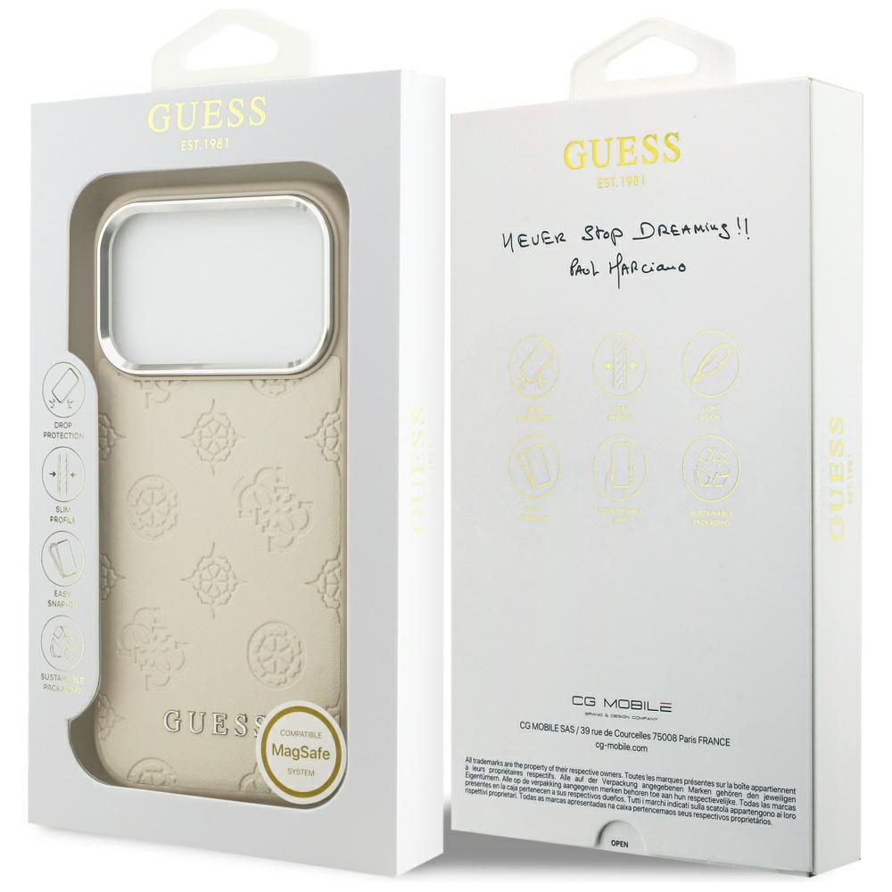 Guess Peony Hot Stamp Script MagSafe case for iPhone 17 Pro beige