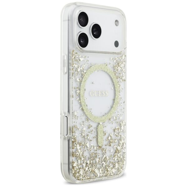 Guess Resin Bottom Glitter MagSafe case for iPhone 17 Pro Max złoty