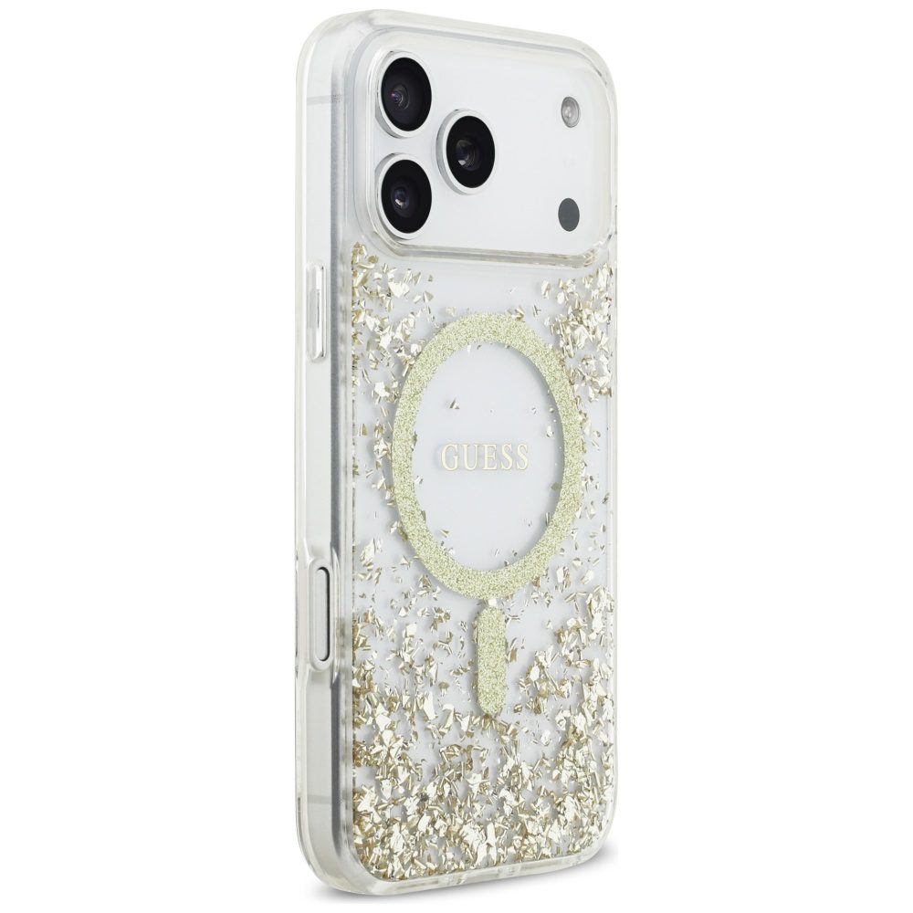 Guess Resin Bottom Glitter MagSafe case for iPhone 17 Pro Max złoty