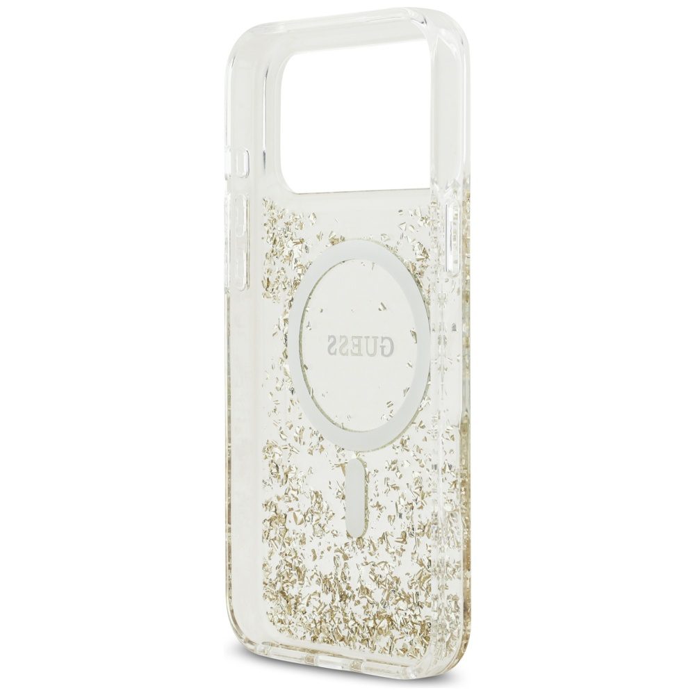 Guess Resin Bottom Glitter MagSafe case for iPhone 17 Pro Max złoty