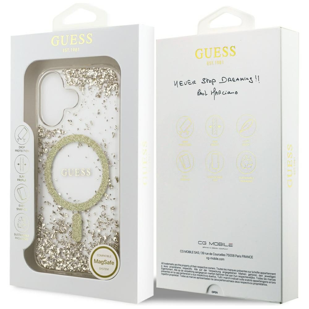 480605_oryg Guess case for iPhone 17 GUESS HC MAGSAFE RESIN BOTTOM GLITTER gold