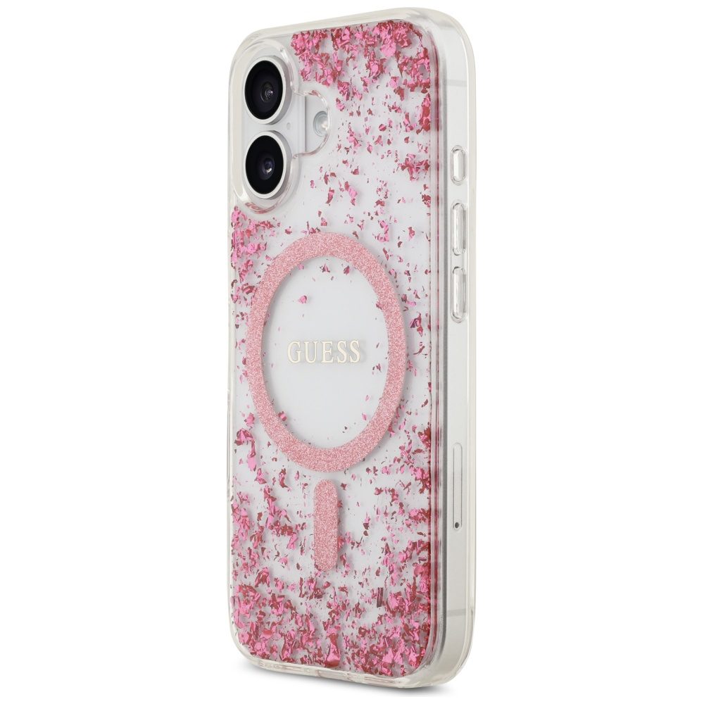 480607_oryg Guess case for iPhone 17 HC MAGSAFE RESIN BOTTOM GLITTER pink