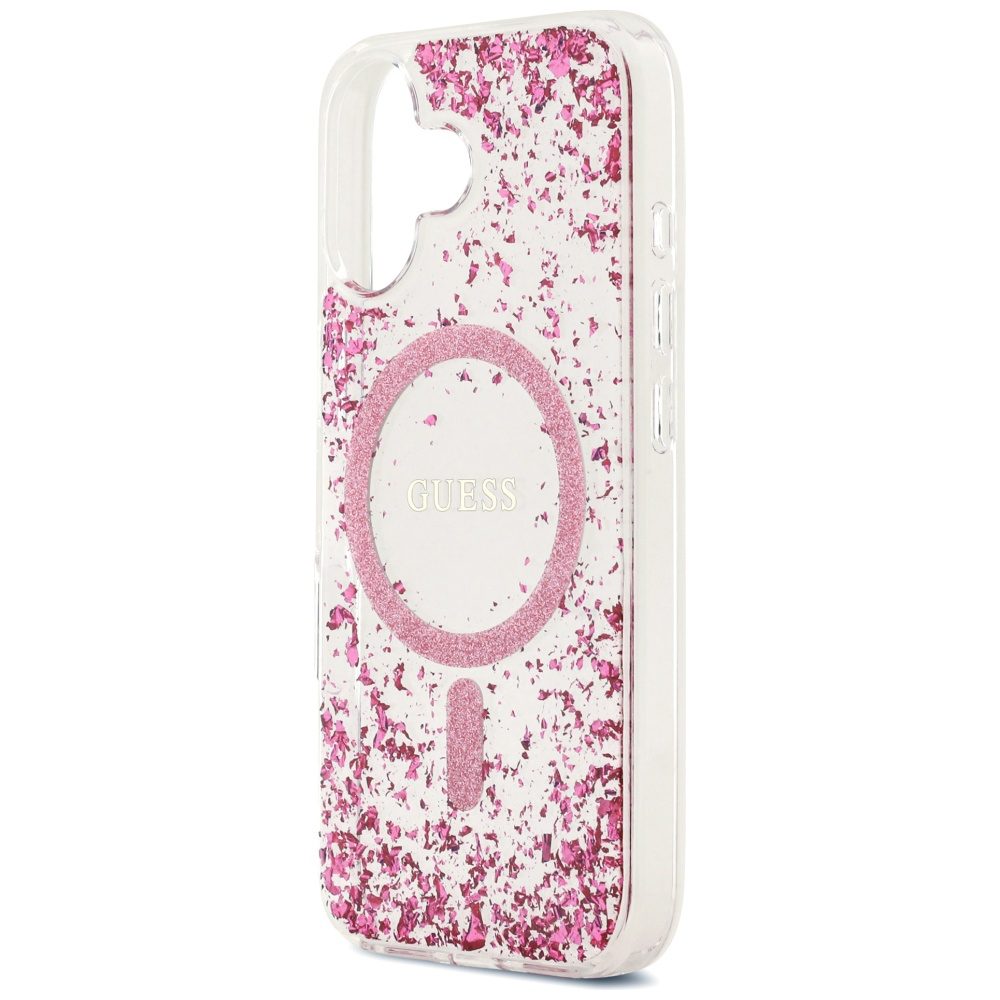 480611_oryg Guess case for iPhone 17 HC MAGSAFE RESIN BOTTOM GLITTER pink