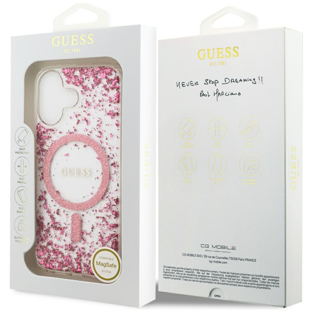 480613_oryg Guess case for iPhone 17 HC MAGSAFE RESIN BOTTOM GLITTER pink