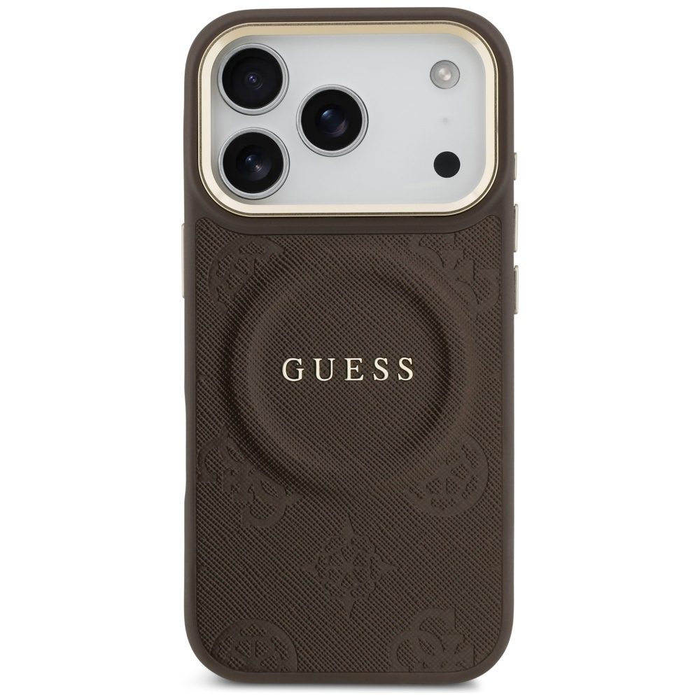480648_oryg Guess case for iPhone 17 Pro HC MAGSAFE PU W/ PEONY HOT STAMP brown
