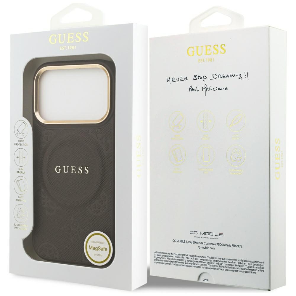 480653_oryg Guess case for iPhone 17 Pro HC MAGSAFE PU W/ PEONY HOT STAMP brown