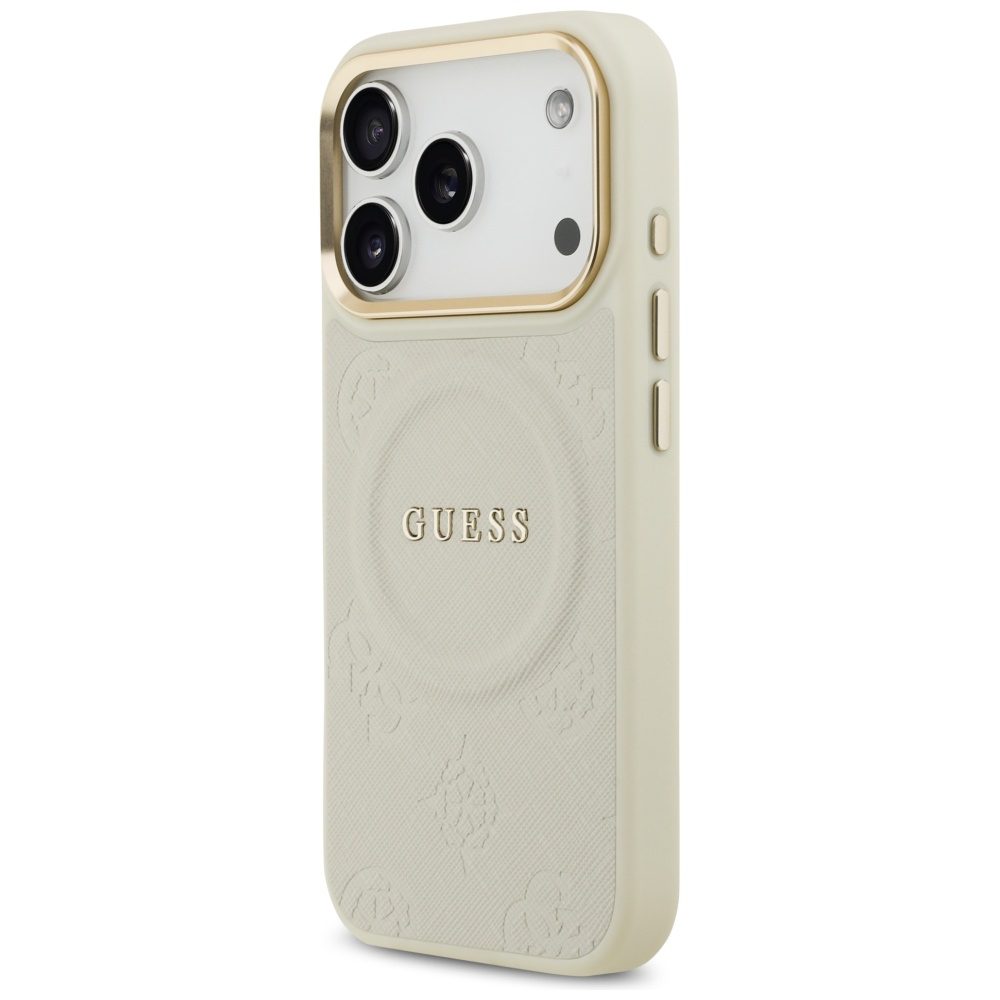 480663_oryg Guess case for iPhone 17 Pro HC MAGSAFE PU W/ PEONY HOT STAMP beige