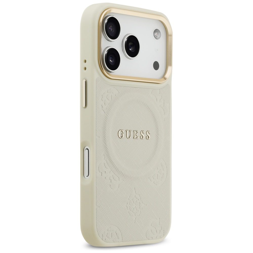 480665_oryg Guess case for iPhone 17 Pro HC MAGSAFE PU W/ PEONY HOT STAMP beige