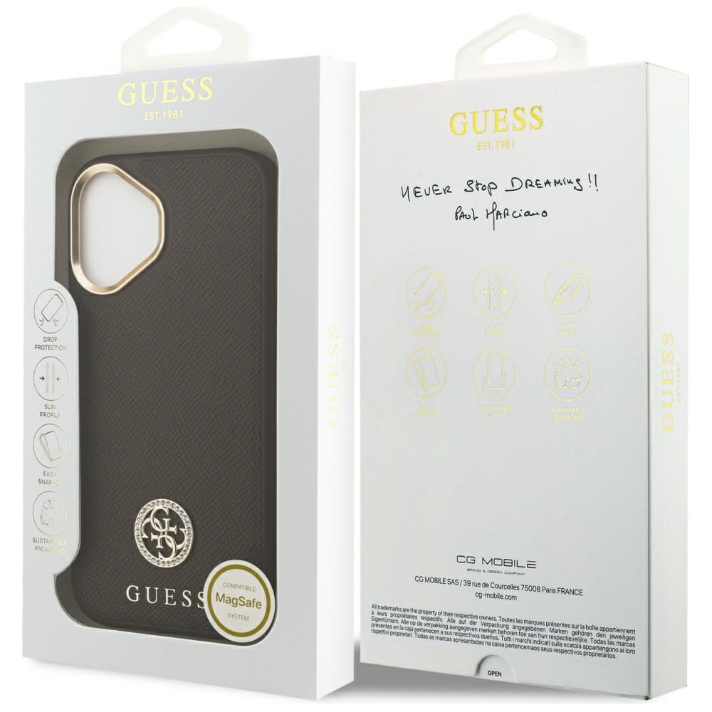 480733_oryg Guess case for iPhone 17 HC MAGSAFE PU W/ GRAINED PU STRASS LOGO brown