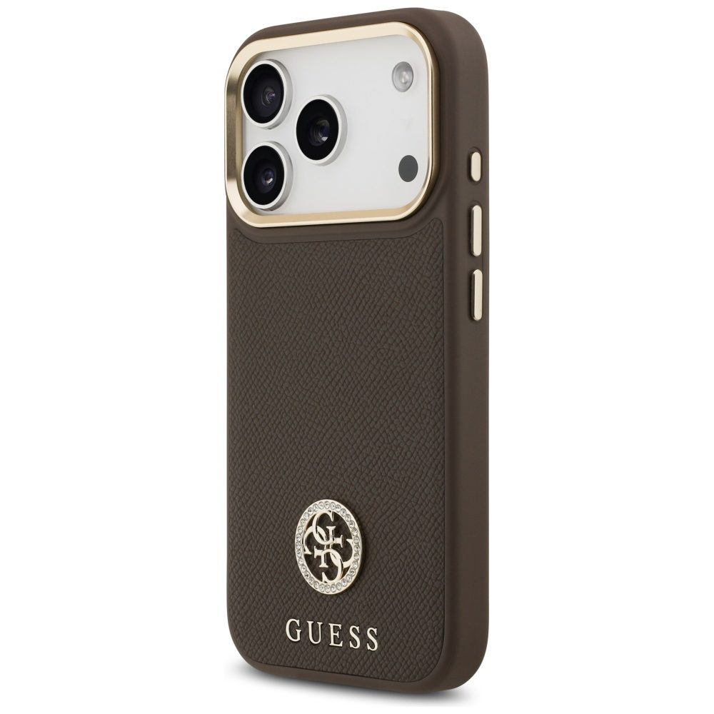 Guess case for iPhone 17 Pro HC MAGSAFE PU W/ GRAINED PU STRASS LOGO brown