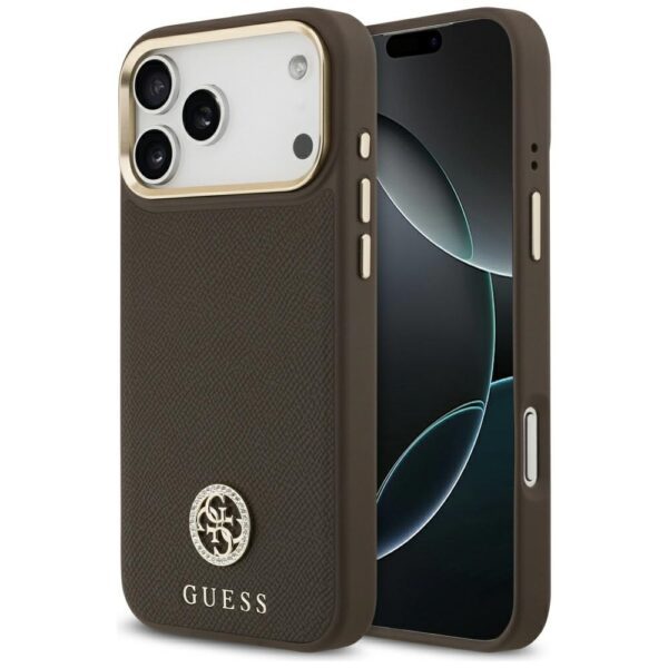 Guess case for iPhone 17 Pro Max HC MAGSAFE PU W/ GRAINED PU STRASS LOGO brown