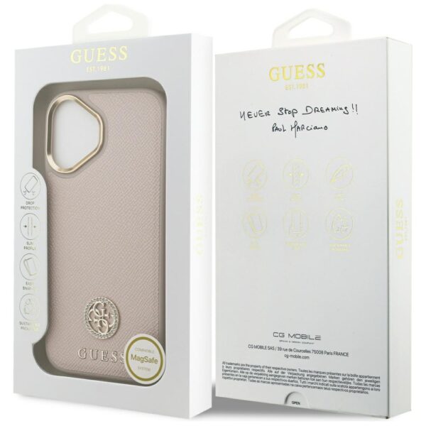 480757_oryg Guess case for iPhone 17 HC MAGSAFE PU W/ GRAINED PU STRASS LOGO pink