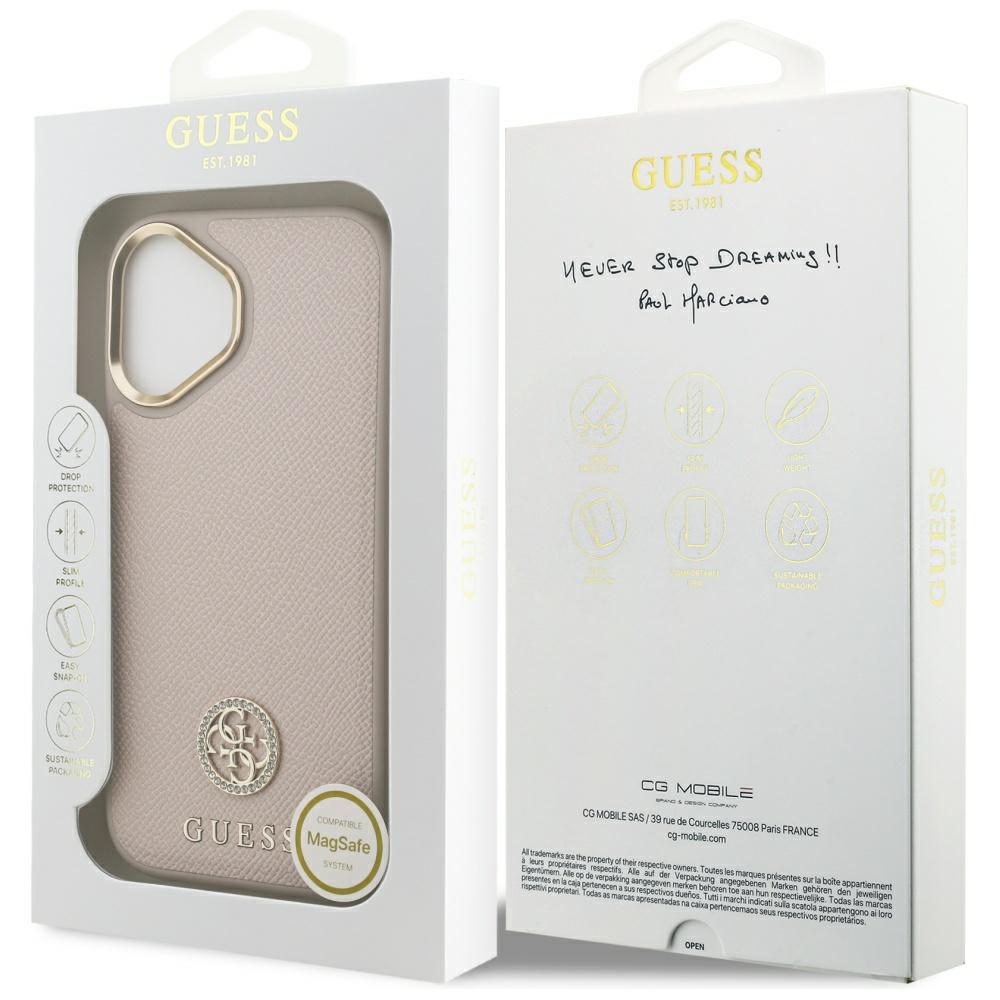 480757_oryg Guess case for iPhone 17 HC MAGSAFE PU W/ GRAINED PU STRASS LOGO pink
