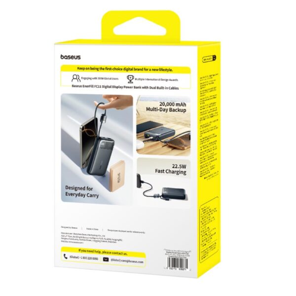 Baseus EnerFill FC11 Digital Display Power Bank with Dual Cable 22.5W 20000mAh Black