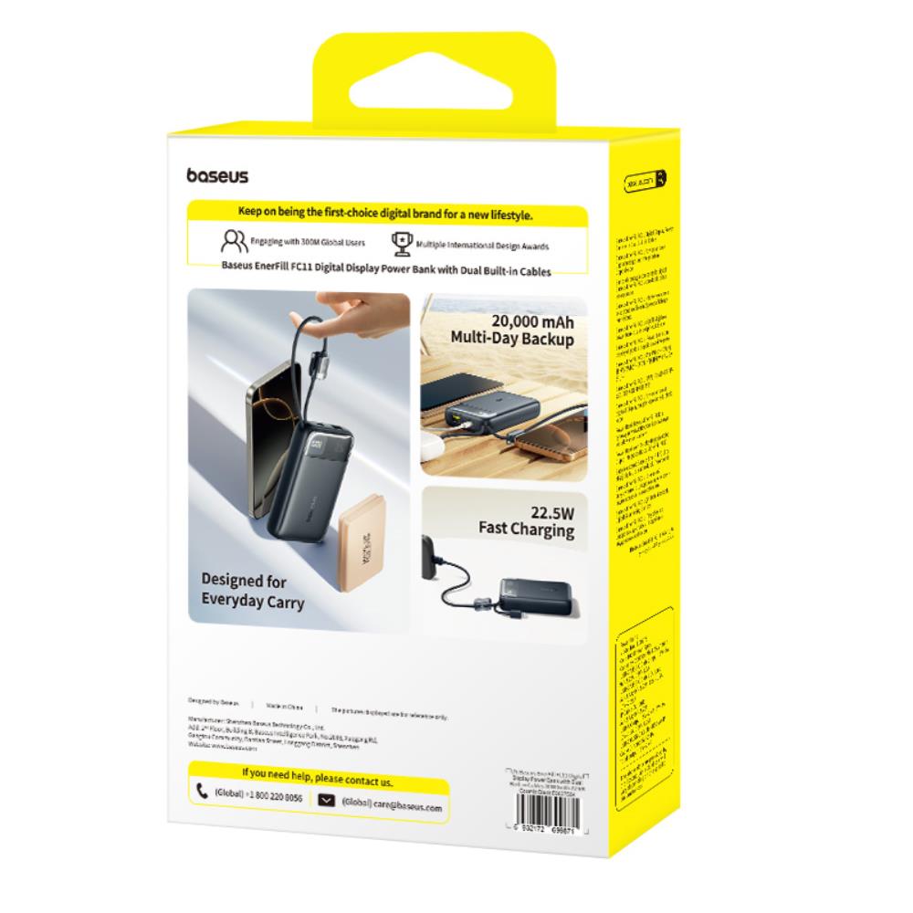 Baseus EnerFill FC11 Digital Display Power Bank with Dual Cable 22.5W 20000mAh Black