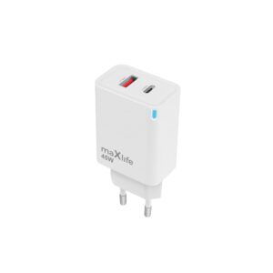 Maxlife MXTC-09-45AC GaN PD QC charger 1x USB-C 1x USB 45W white