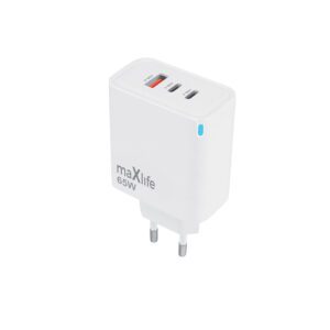 Maxlife MXTC-09-65ACC GaN PD QC charger 2x USB-C 1x USB 65W white