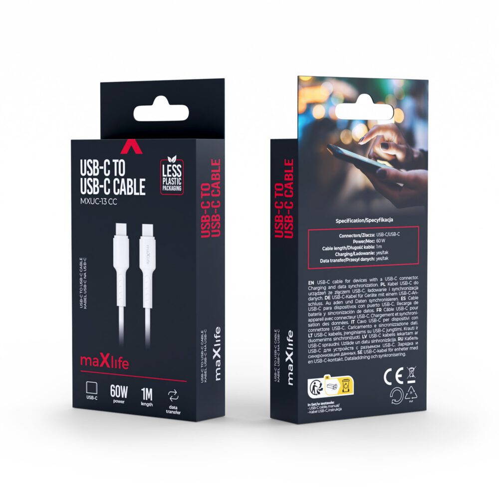 Maxlife MXUC-13 cable USB-C - USB-C 1,0 m 60W white