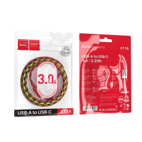 Cable USB A to USB C Hoco 3A 1 m X116 gradient red