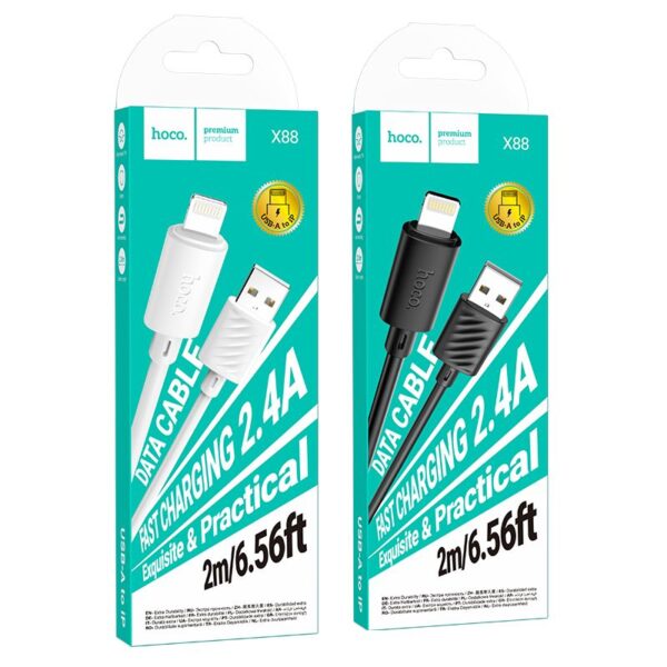 Cable USB A to Lightning Hoco 2,4A 2 m X88 white
