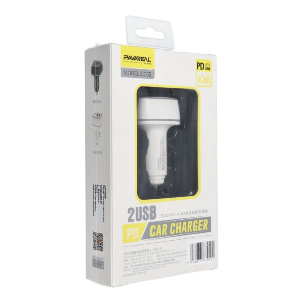 PAVAREAL car charger 2 x USB A + Type C PD 4,8A 20W PA-CC65 white