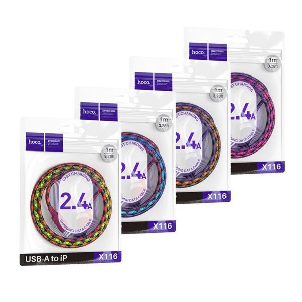 Cable USB A to Lightning Hoco 2,4A 1 m X116 gradient purple