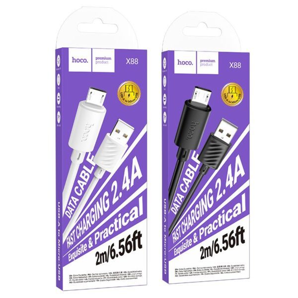 Cable USB A to Micro USB Hoco 2,4A 2 m X88 black