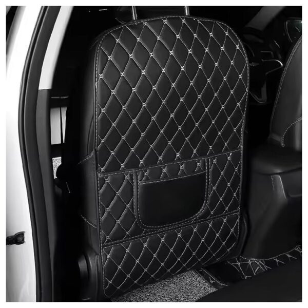 dc3e8874229d1d79f7b68662b85e9904 Protective leather mat for car seat anti-kick with organizer black